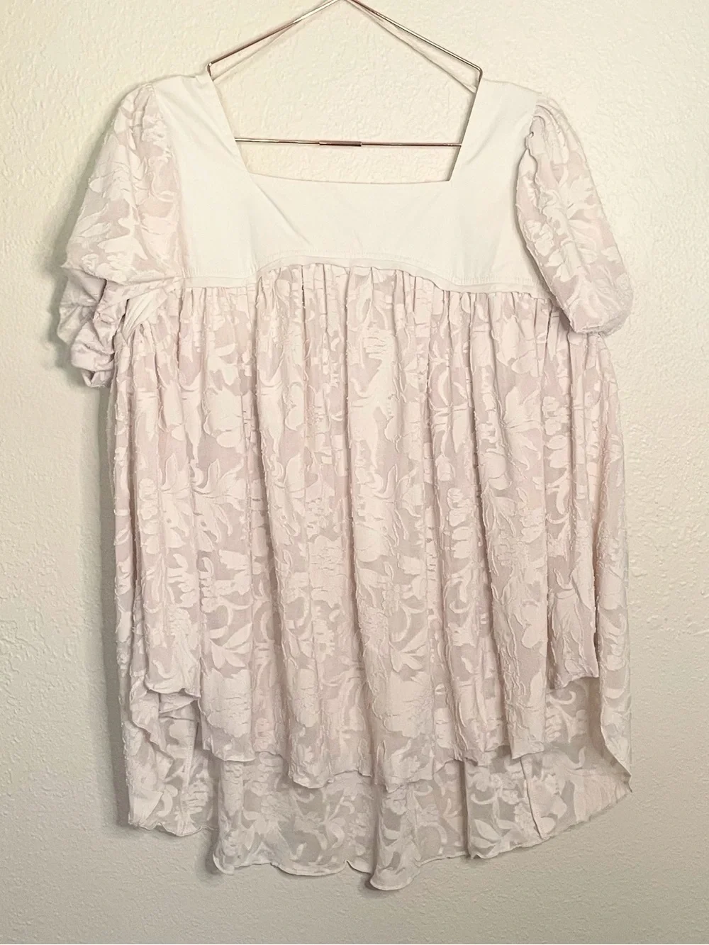 Free People Sunrise to Sunset Blouse L Champagne Puff Sleeve Babydoll Top